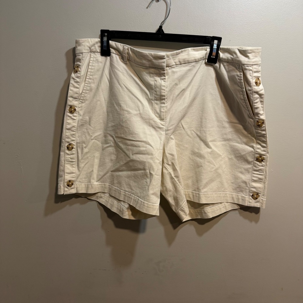 J. Jill Womens Ivory Button Side Detail Cotton Blend Shorts Size 18 Cream